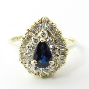 Vintage 14 Karat Yellow Gold Natural Sapphire and Diamond Ring Size 6 #4987
